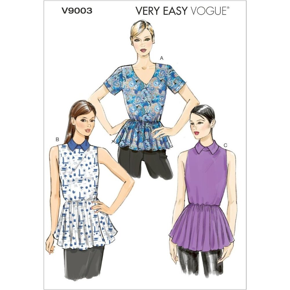 Vogue V9003 Sewing Pattern Womens Peplum Tops Size‎ 6-14